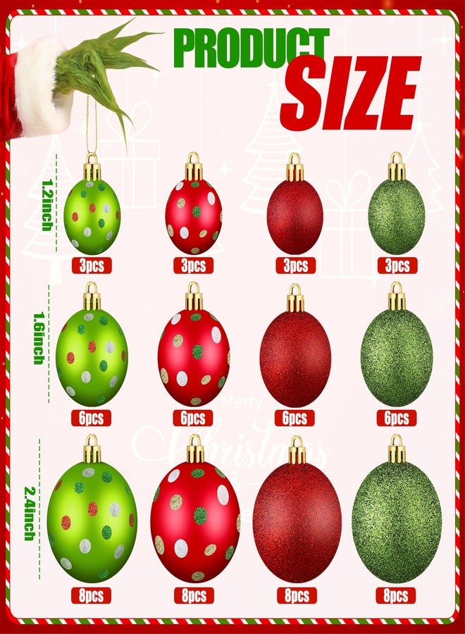 Daifunli 68 Pcs Christmas Tree Ball Ornaments 2.4 1.6 1.2 Red Green Glittering Hanging Xmas Ball Lime Green Elf Christmas Ball Decoration Shatterproof Dot Ball Decor for Winter Tree Party Event Decor - Image 2